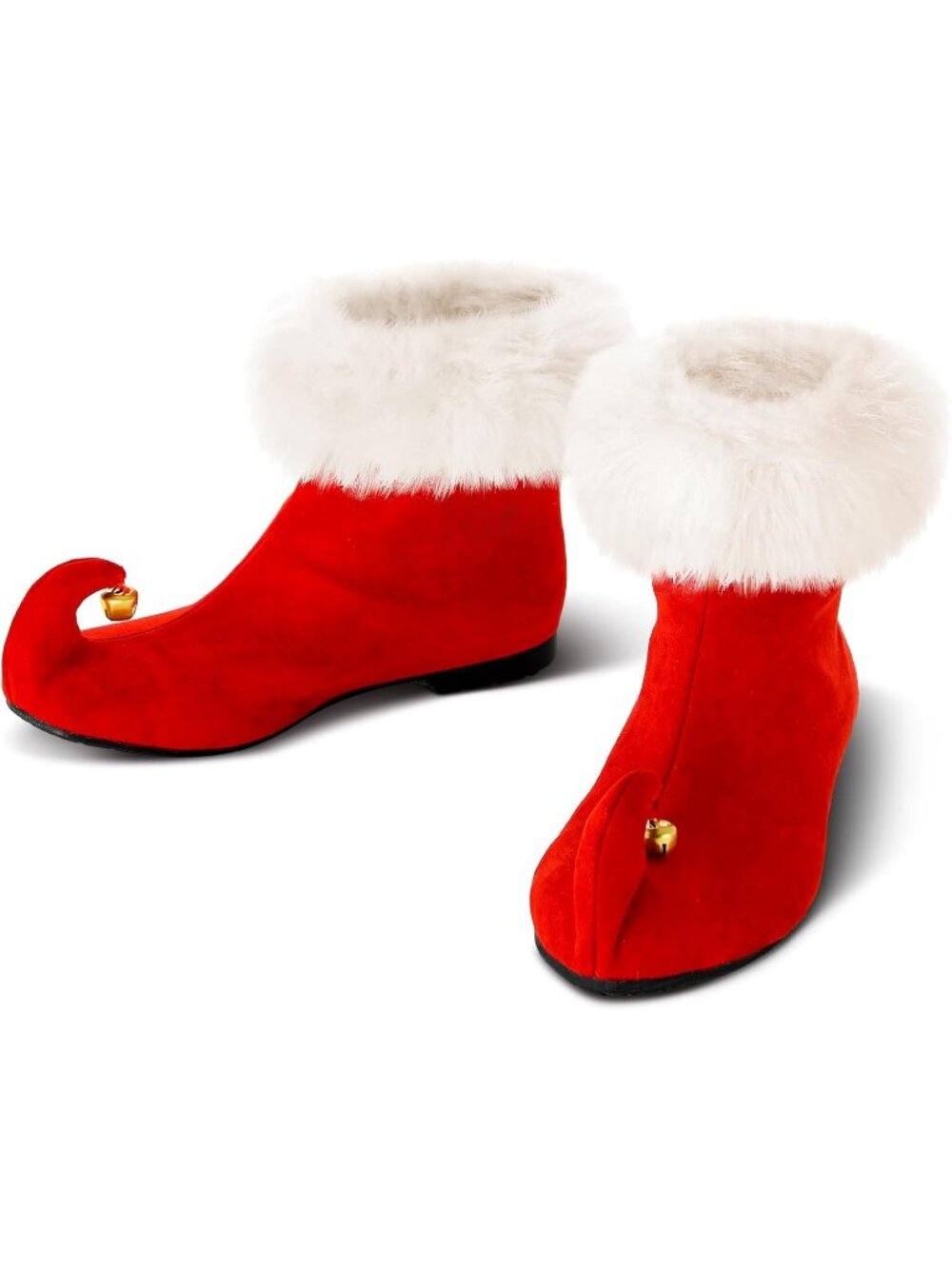 Unisex Red Velvet Christmas Elf Costume with Jingle Bells Curled Toe Shoes